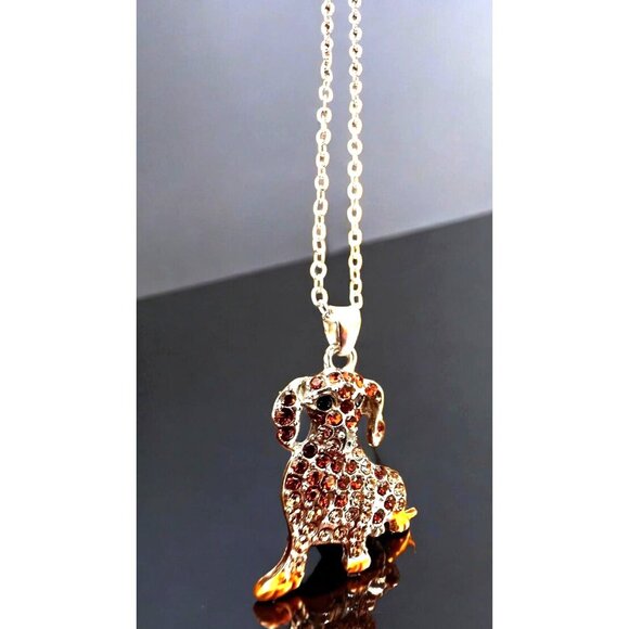 Dachshund Necklace New Rhinestones 16 inch Chain 2 piece Set Doxie Weeni… - Picture 9 of 14